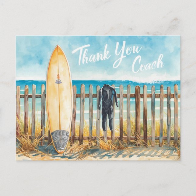 Surf Coach Thank You Postcard | Coastal Surfboard  (Front)