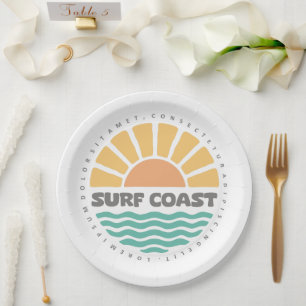 Surf Coast Vintage Sunset Beach Retro Design Paper Plates