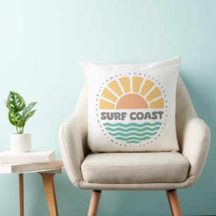 Surf Coast Vintage Sunset Beach Retro Design Throw Pillow
