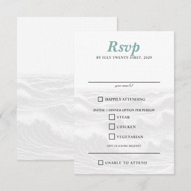 Surf Couple Food Choices RSVP Card (Front/Back)