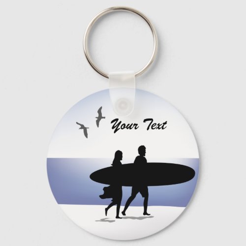 Surf Couple on the Beach Keychain