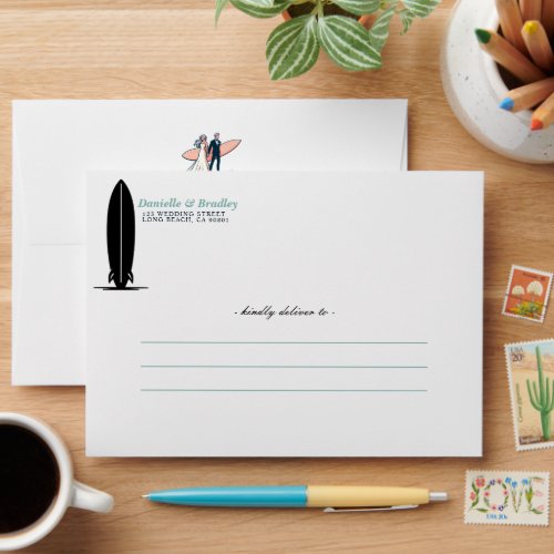 Surf Couple Wedding Envelope
