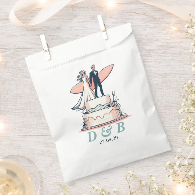 Surf Couple Wedding Favor Bag (Clipped)