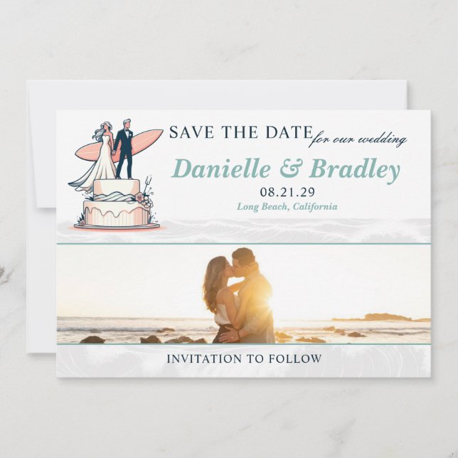 Surf Couple Wedding Save The Date (Front)