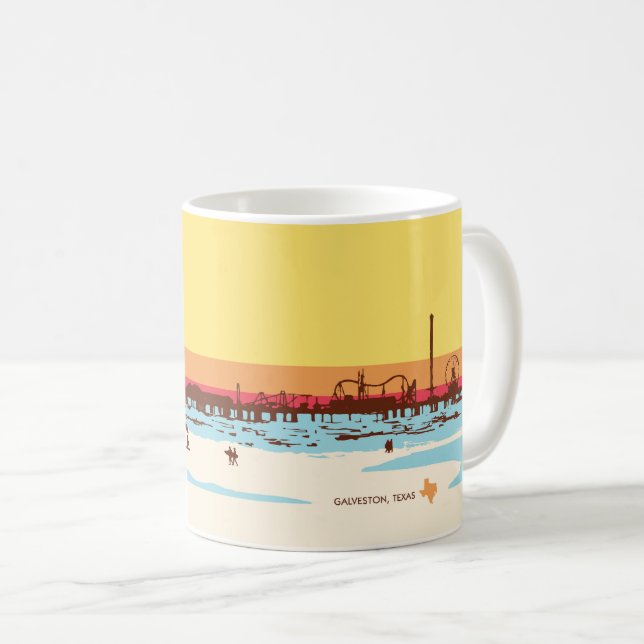 Surf Days - Galveston Island, Pleasure Pier Coffee Mug (Front Right)
