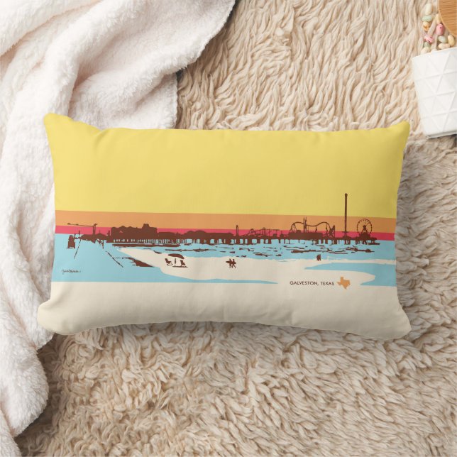 Surf Days - Galveston Island, Pleasure Pier Lumbar Pillow (Blanket)