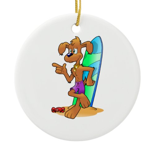 Surf Dog Ceramic Ornament