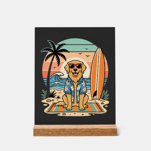 Surf Dog Retro Beach Summer Acrylic Sign