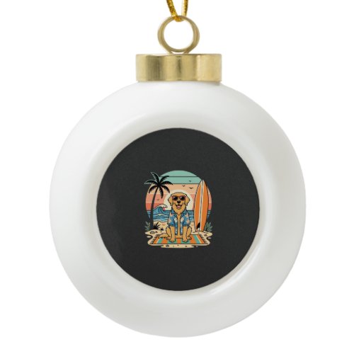 Surf Dog Retro Beach Summer Ceramic Ball Christmas Ornament