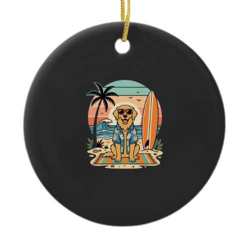 Surf Dog Retro Beach Summer Ceramic Ornament