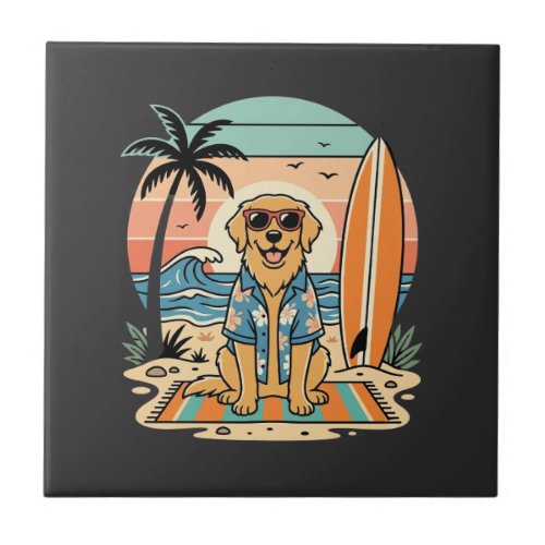 Surf Dog Retro Beach Summer Ceramic Tile