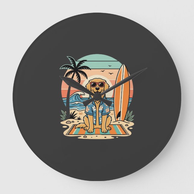 Surf Dog Retro Beach Summer Large Clock (Front)