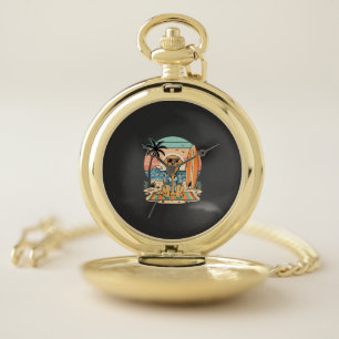 Surf Dog Retro Beach Summer Pocket Watch