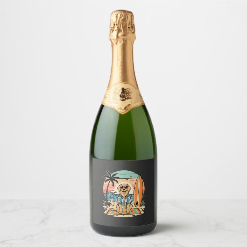 Surf Dog Retro Beach Summer Sparkling Wine Label