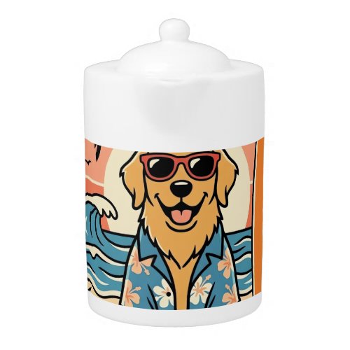 Surf Dog Retro Beach Summer Teapot
