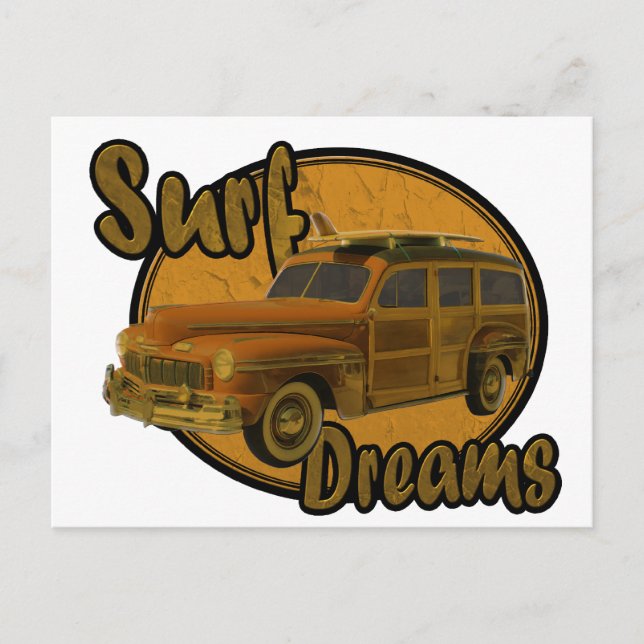 surf dreams woodie wagon brown postcard (Front)