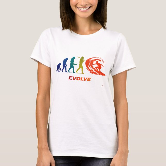 Surf Evolution Silhouette Wave Rider Design T-Shirt (Front)