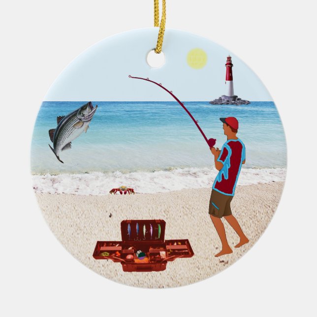 Surf Fishing Ceramic Ornament (Front)