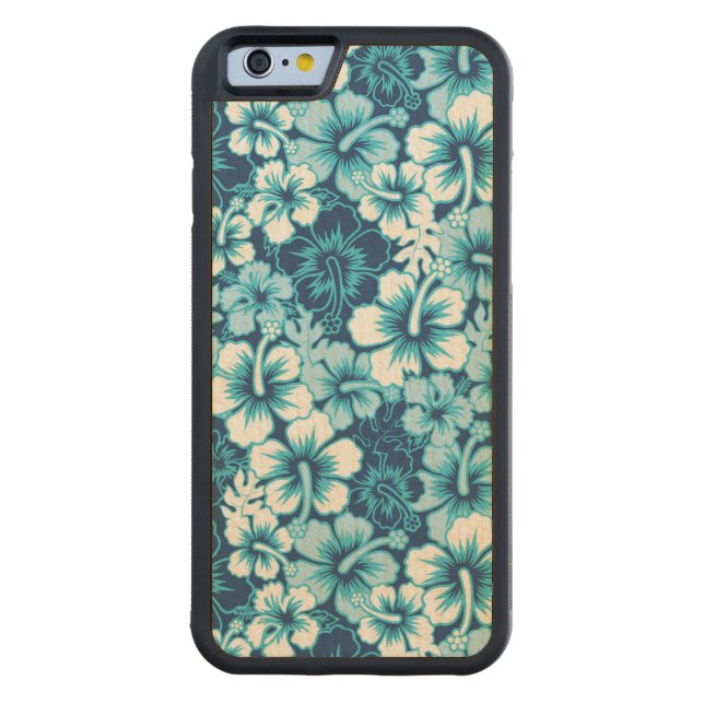 Surf Floral Hibiscus Pattern Carved Wood iPhone Case (Back)