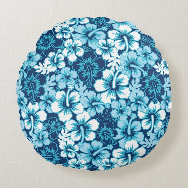 Surf Floral Hibiscus Pattern Round Pillow (Front)