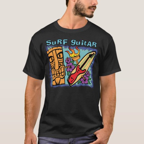 Surf Guitar Tiki wTorch and Hibiscus T_Shirt