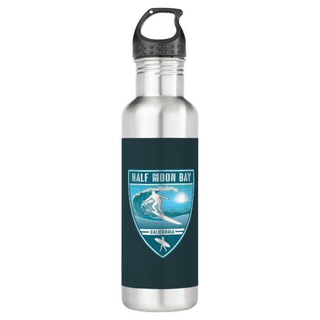 Surf Half Moon Bay California Stainless Steel Water Bottle (Front)
