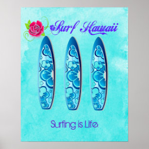 Surf Hawaii Surfboards - Surfing is Life Poster