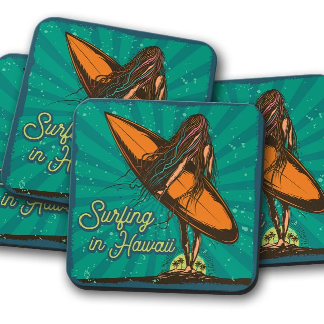 Surf Hawaii Surfer Summer | Surfer Girl Coasters (Creator Uploaded)