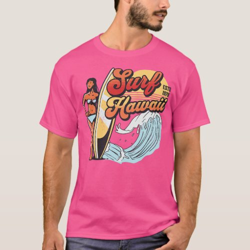 Surf Hawaii Vintage Surfer Babe Retro Surfing T_Shirt