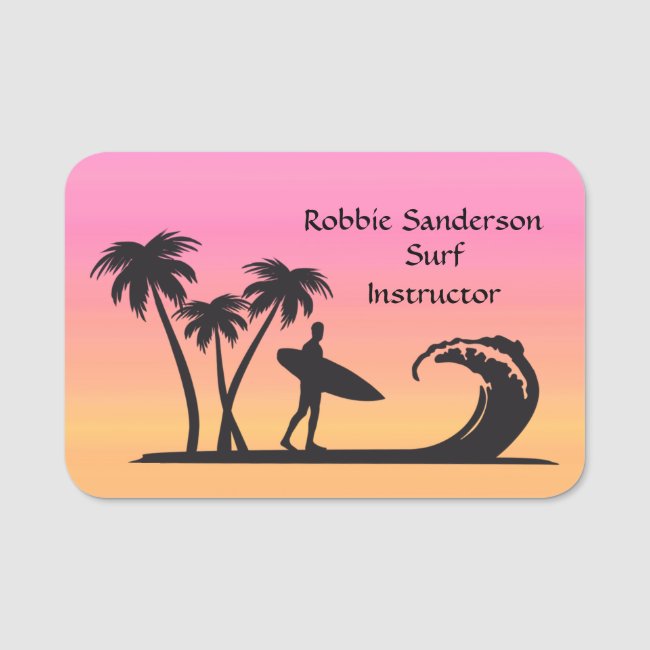 Surf Instructor Pink Sunset Name Tag