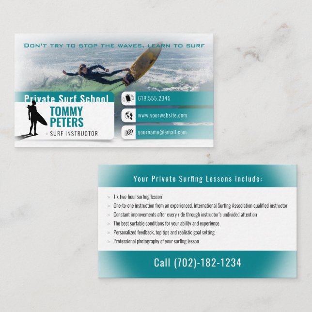 Surf Instructor |  Surfboard Active Sports Business Card (Front/Back)