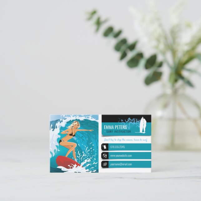 Surf Instructor |  Surfboard Active Vacations Business Card (Standing Front)