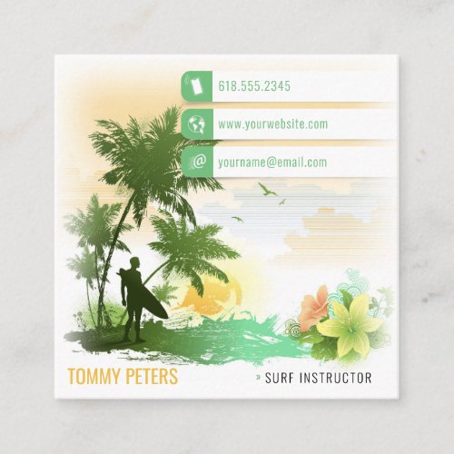 Surf Instructor   Surfboard Active Vacations Square Business Card