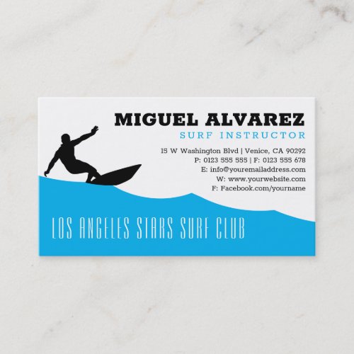 Surf Instructor  Surfer Active Recreation Business Card