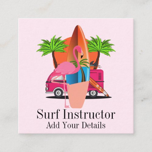 Surf Instructor Tropical Beach Theme Square Business Card