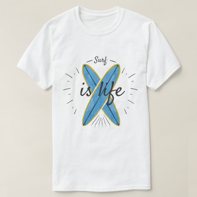 Surf is Life - Crossed Surfboards Ocean Waves  T-Shirt (Design Front)