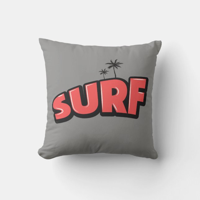 Surf, just surf. In red and gray Throw Pillow (Front)