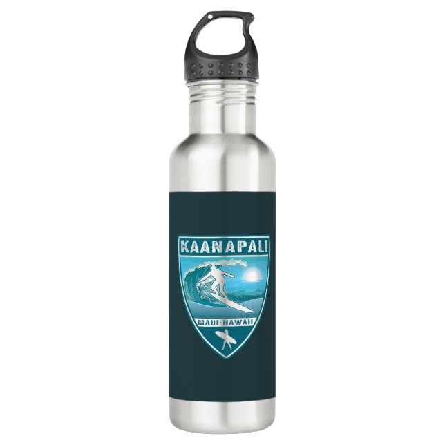 Surf Kaanapali Maui Hawaii Stainless Steel Water Bottle (Front)