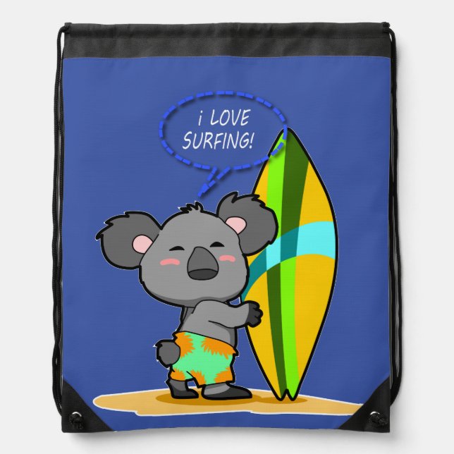 Surf Koala Bear Drawstring Backpack (Front)