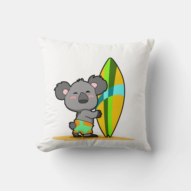 Surf Koala Bear Pillow (Front)