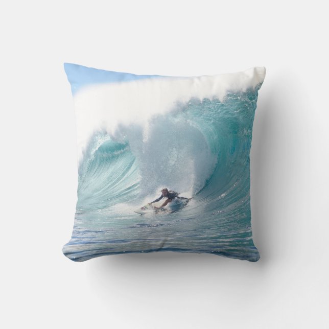 Surf Legend Rochelle Ballard Surfing Hawaiian Wave Throw Pillow (Front)