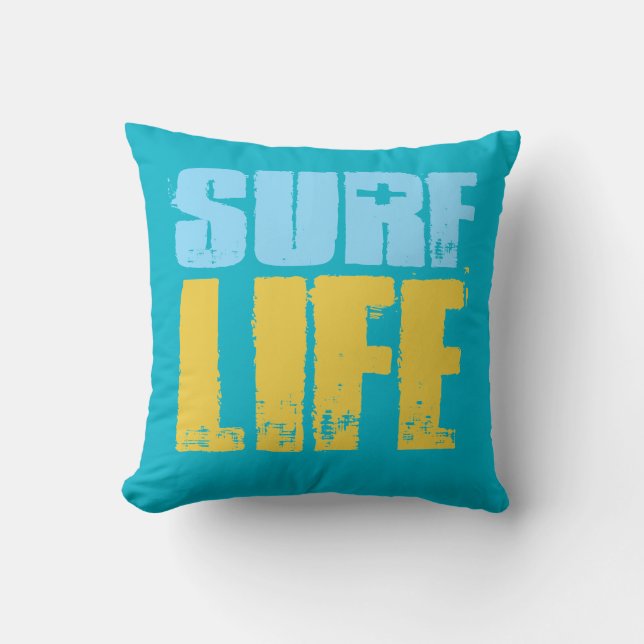 Surf Life Beach Surfer Style Throw Pillow (Front)