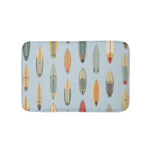 Surf Life   Retro Coastal Blue Surfboard Graphic Bath Mat
