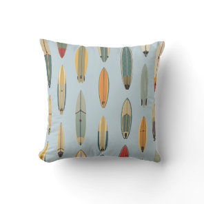 Surf Life | Retro Coastal Blue Surfboard Graphic Throw Pillow
