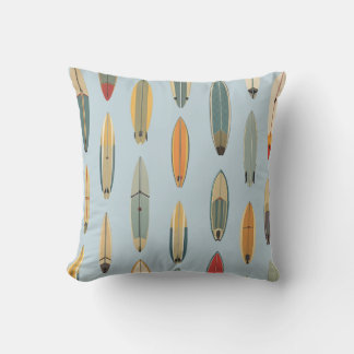 Surf Life | Retro Coastal Blue Surfboard Graphic Throw Pillow