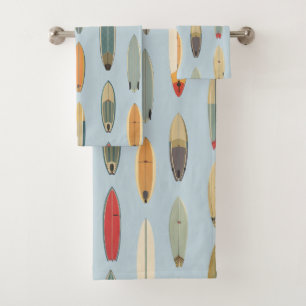 Surf Life - Retro Coastal Blue Surfboard Print Bath Towel Set