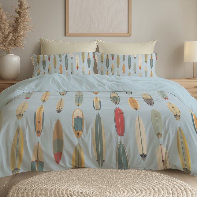 Surf Life - Retro Coastal Blue Surfboard Print Duvet Cover (Creator Uploaded)