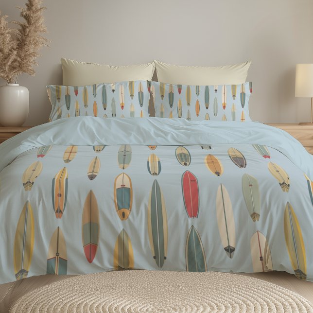 Surf Life - Retro Coastal Blue Surfboard Print Duvet Cover (Creator Uploaded)