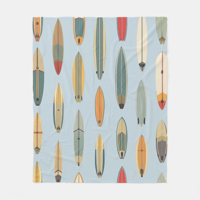 Surf Life - Retro Coastal Blue Surfboard Print Fleece Blanket (Front)