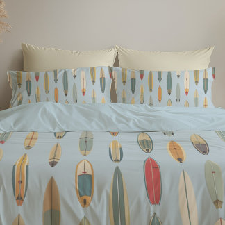 Surf Life - Retro Coastal Blue Surfboard Print Pillow Case